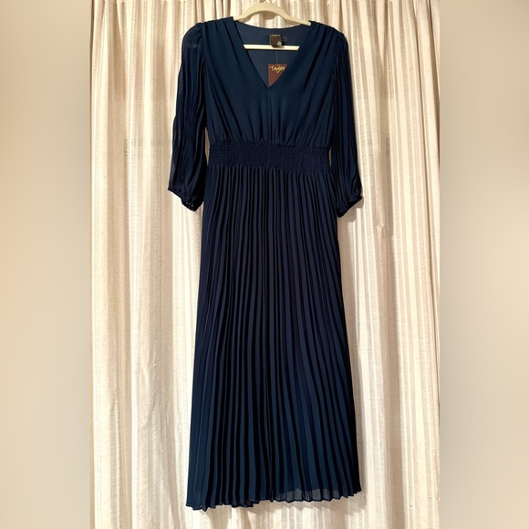 Taylor Smocked Waist Pleated Blue-Green Midi Dress - Picture 8 of 8